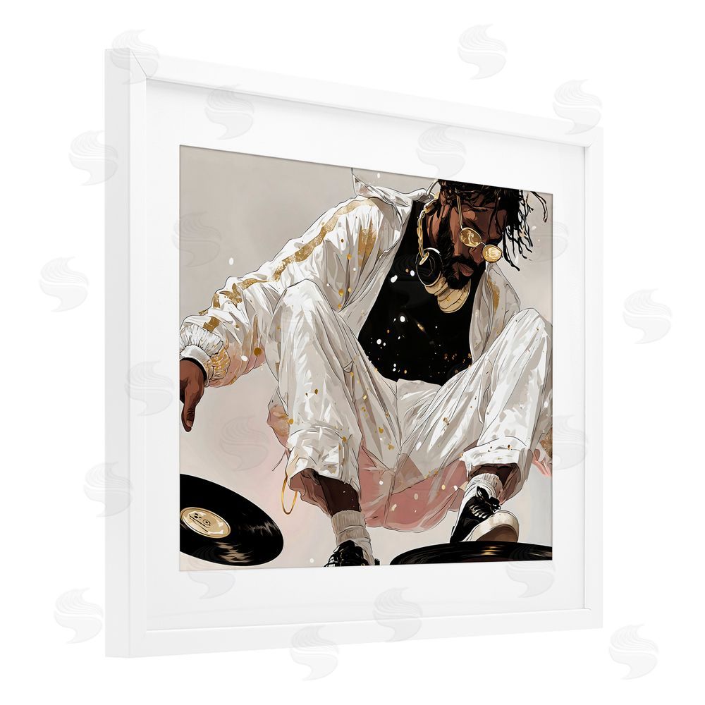 Franklyn Gregory Record Dance Stylish DJ White Framed Print Under Glass Wall Art