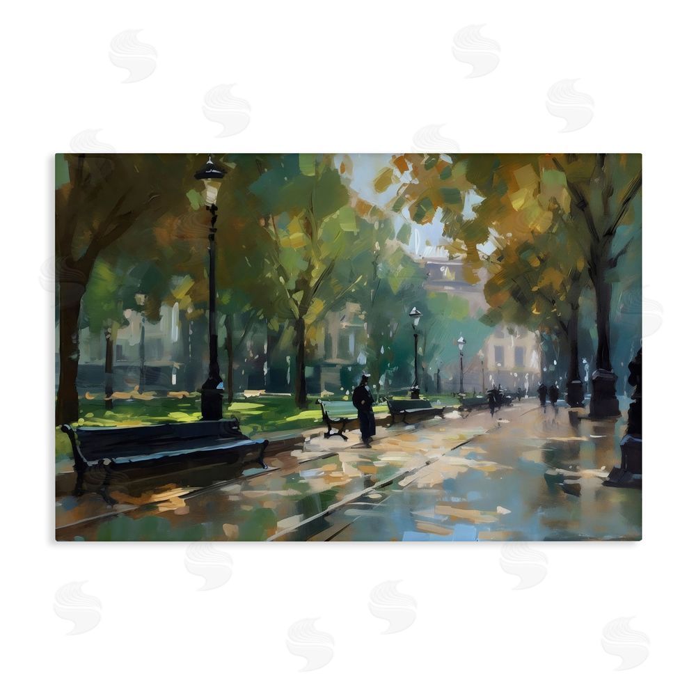 Creative Studio Park Promenade on Rainy Day Stretched Canvas Wall Art