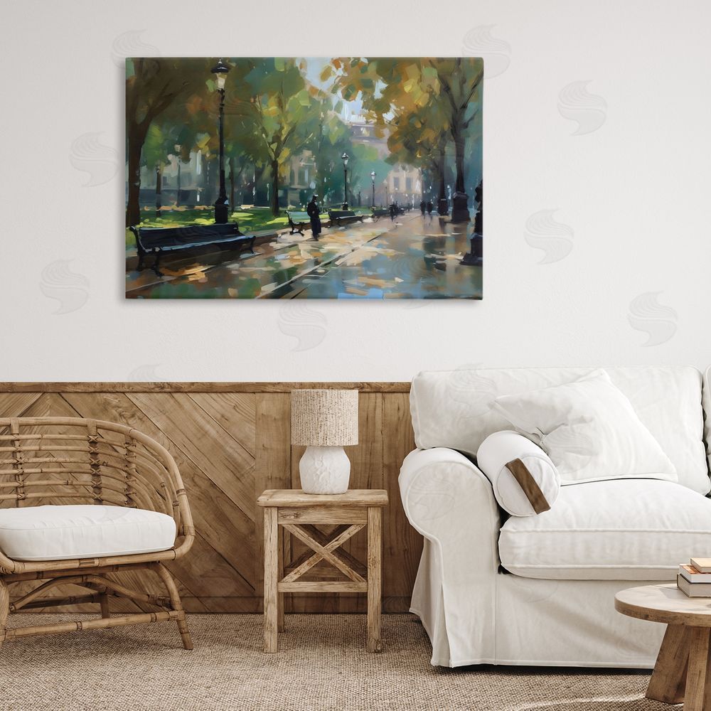 Creative Studio Park Promenade on Rainy Day Stretched Canvas Wall Art in Room