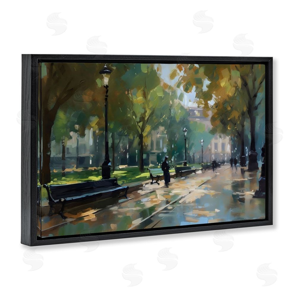 Creative Studio Park Promenade on Rainy Day Black Floating Framed Canvas Wall Art