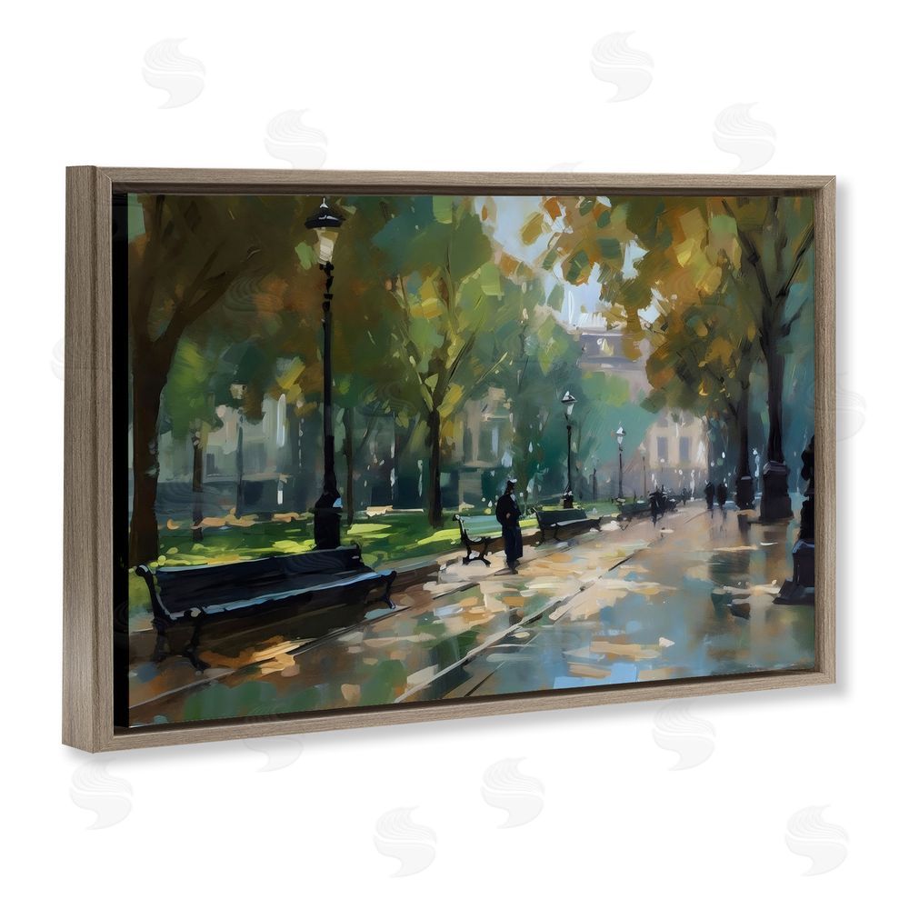 Creative Studio Park Promenade on Rainy Day Brown Floating Framed Canvas Wall Art