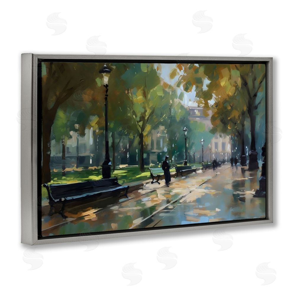Creative Studio Park Promenade on Rainy Day Gray Floating Framed Canvas Wall Art