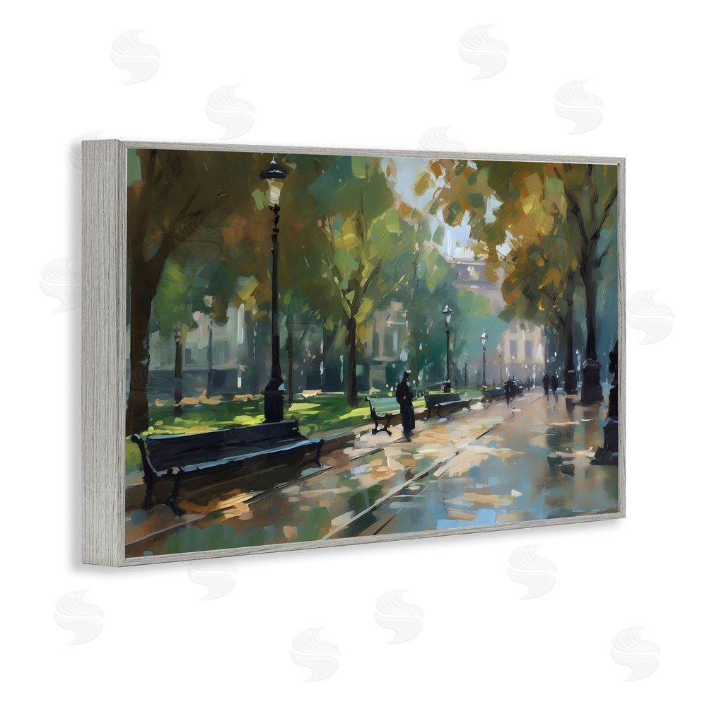 Creative Studio Park Promenade on Rainy Day Gray Framed Giclee Wall Art