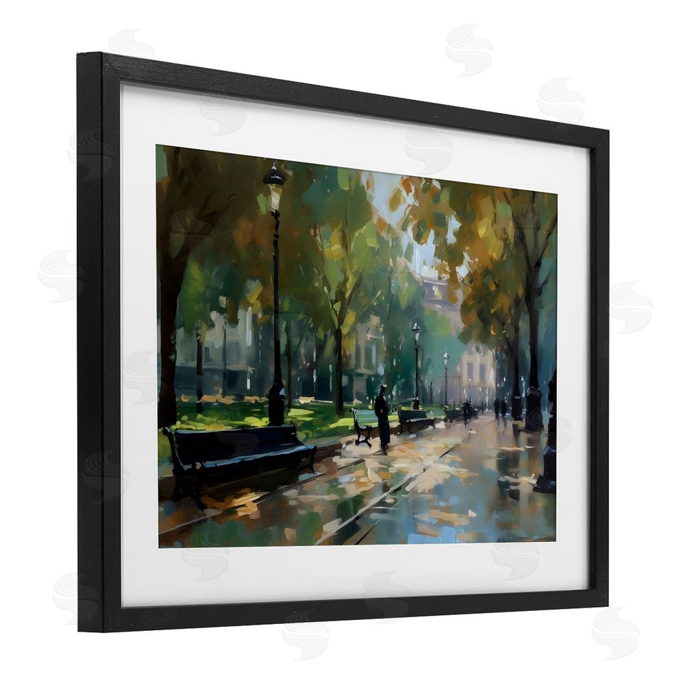 Creative Studio Park Promenade on Rainy Day Black Framed Print Under Glass Wall Art
