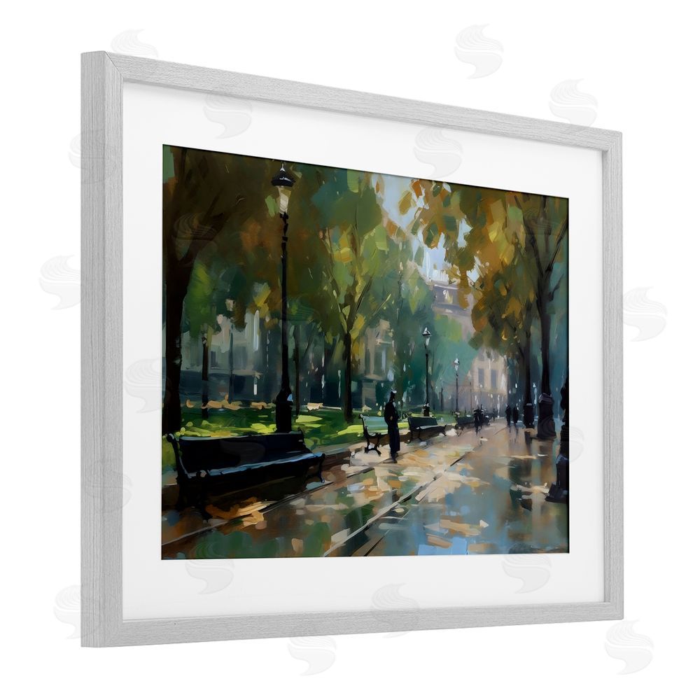 Creative Studio Park Promenade on Rainy Day Gray Framed Print Under Glass Wall Art