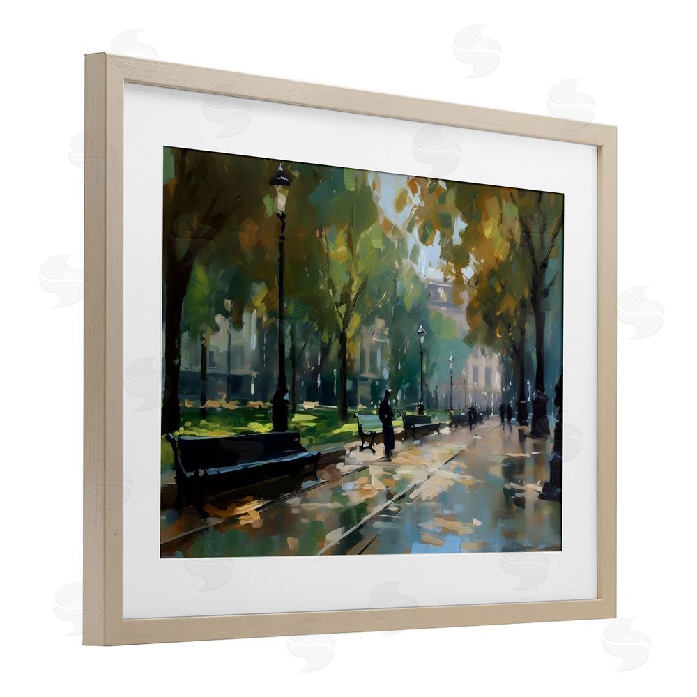 Creative Studio Park Promenade on Rainy Day Brown Framed Print Under Glass Wall Art