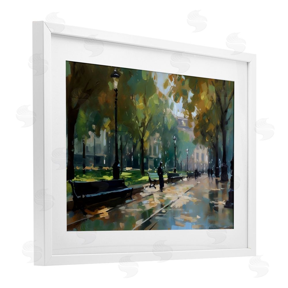 Creative Studio Park Promenade on Rainy Day White Framed Print Under Glass Wall Art