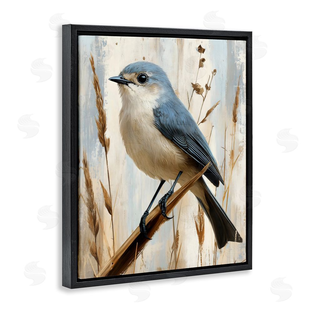 Creative Studio Bluebird on Tall Glass Perch Black Floating Frame Stretched Canvas Wall Art Print