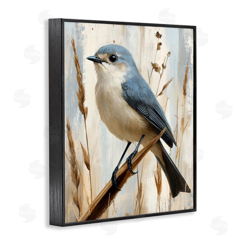Creative Studio Bluebird on Tall Glass Perch Black Framed Giclee Wall Art Print