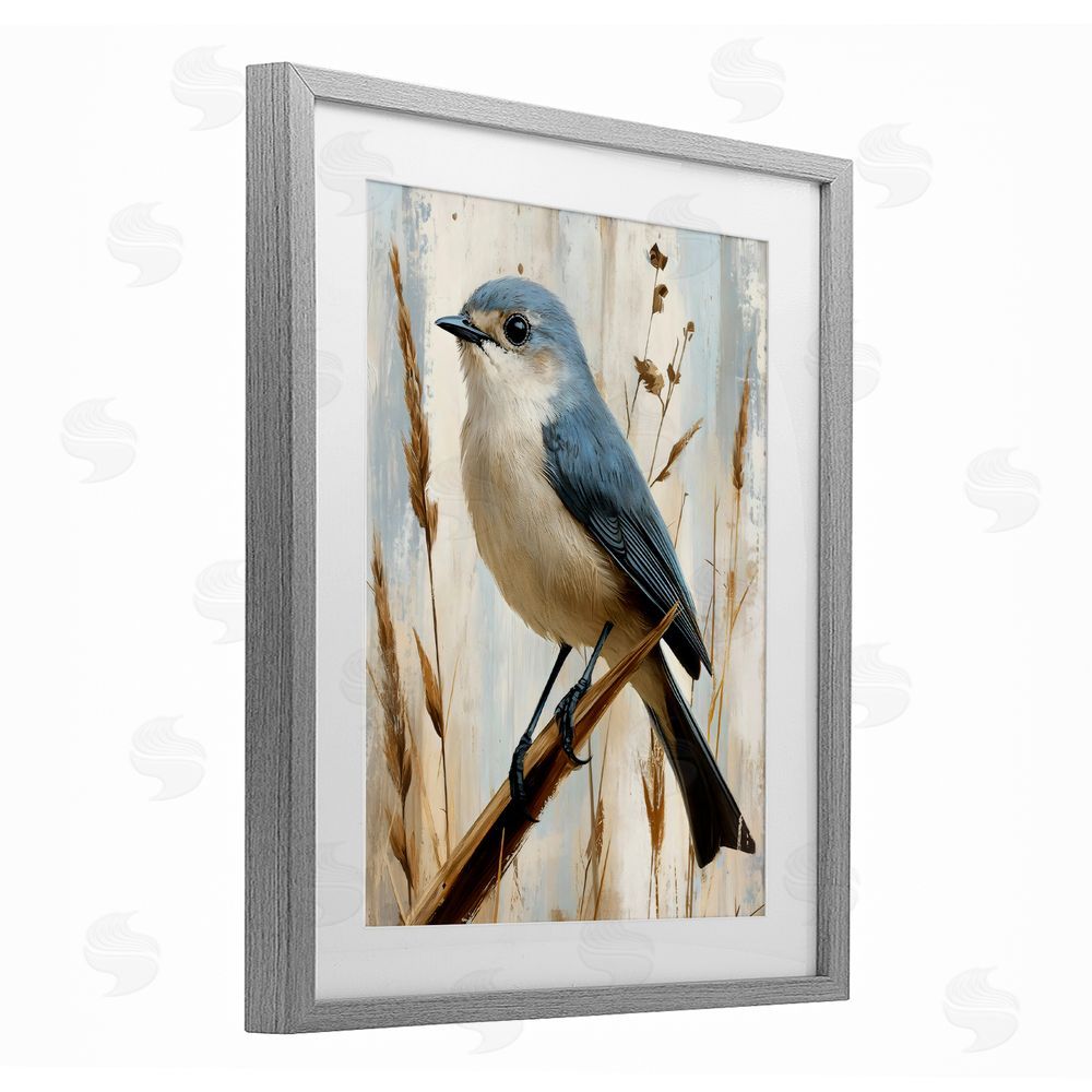 Creative Studio Bluebird on Tall Glass Perch Gray Framed Print Under Glass with Matting Wall Art