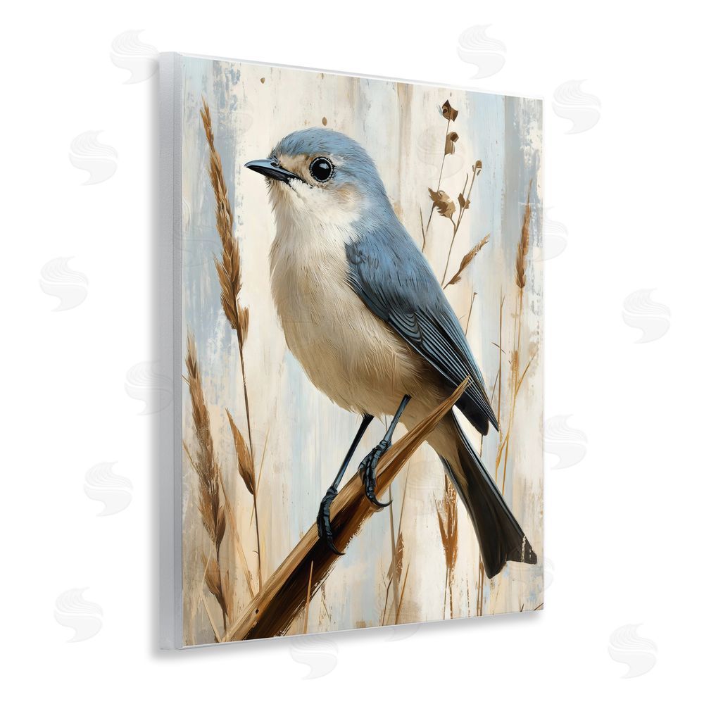Creative Studio Bluebird on Tall Glass Perch Wall Plaque Art Print with White Foil Wrap