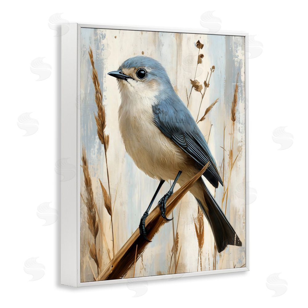 Creative Studio Bluebird on Tall Glass Perch White Framed Giclee Wall Art Print