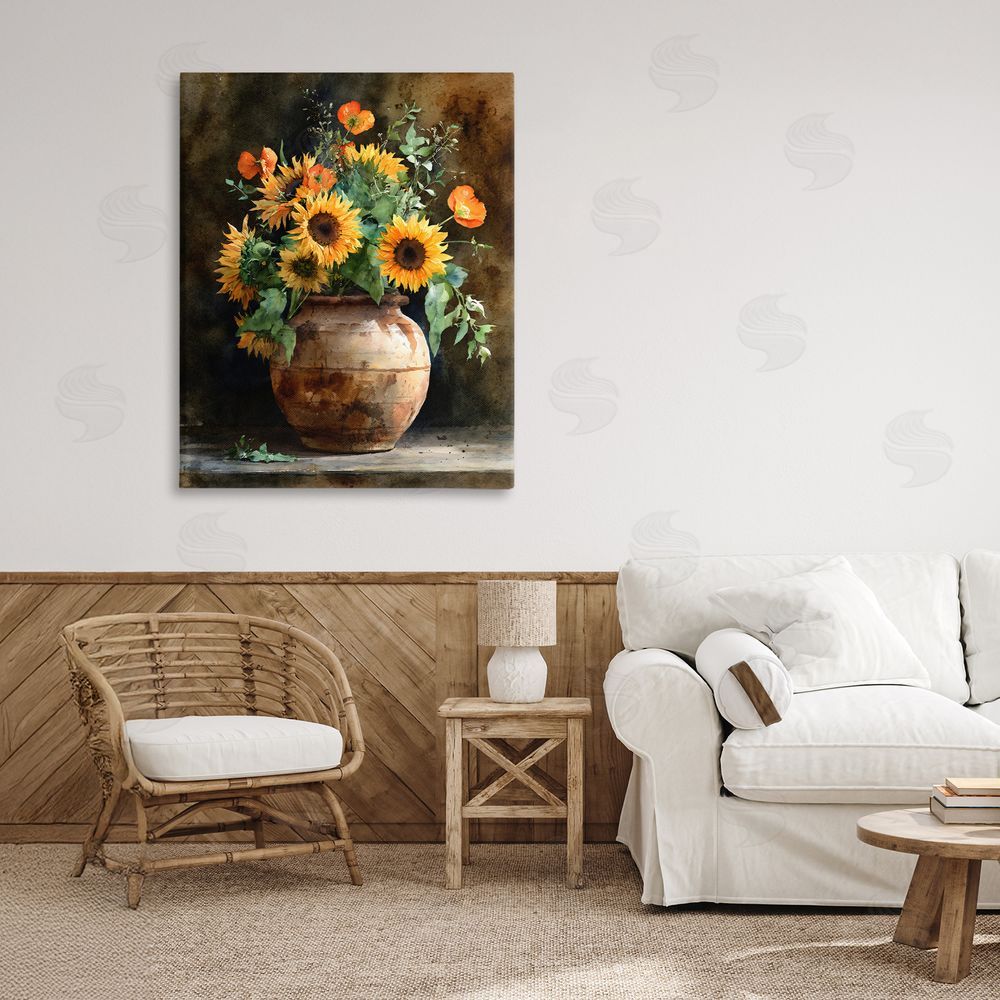 Franklyn Gregory Rustic Sunflower Display Stretched Canvas Wall Art in Room