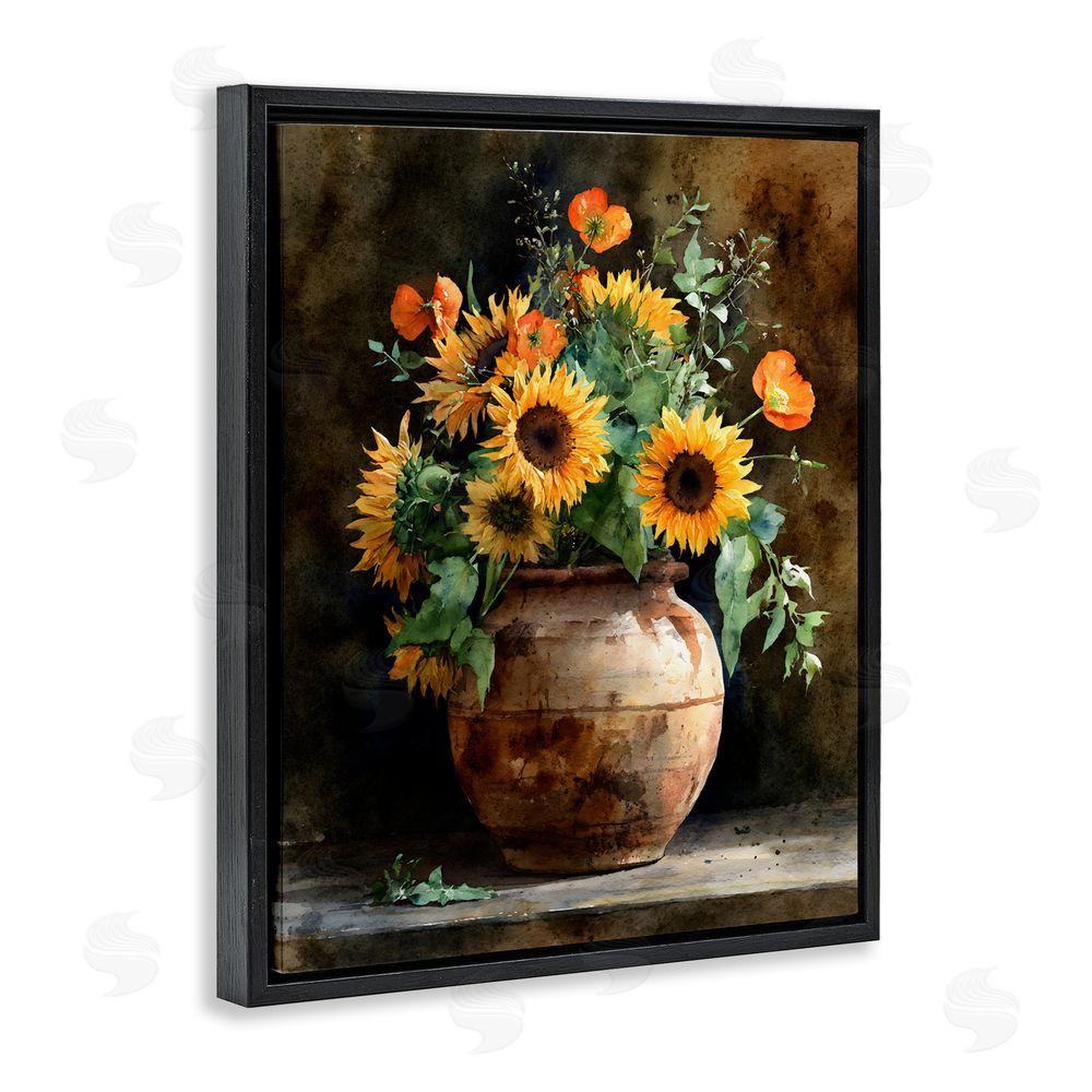 Franklyn Gregory Rustic Sunflower Display Black Floating Framed Canvas Wall Art