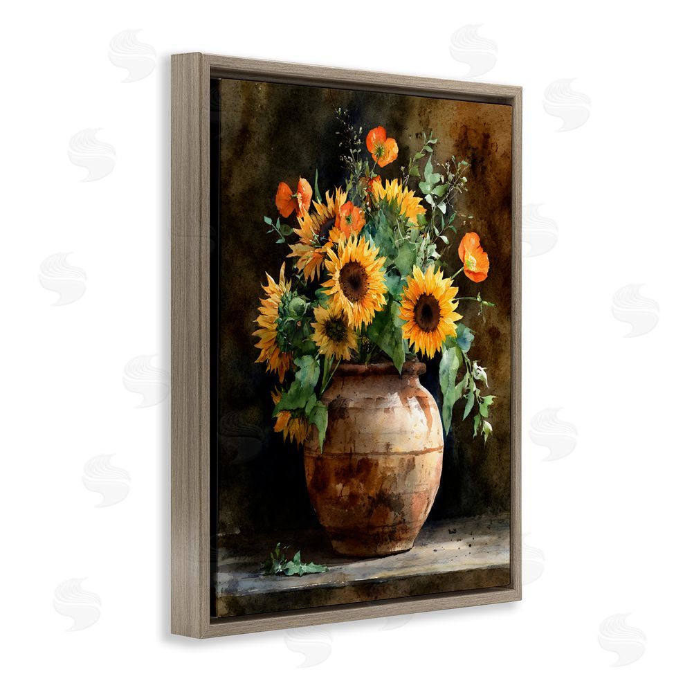 Franklyn Gregory Rustic Sunflower Display Brown Floating Framed Canvas Wall Art