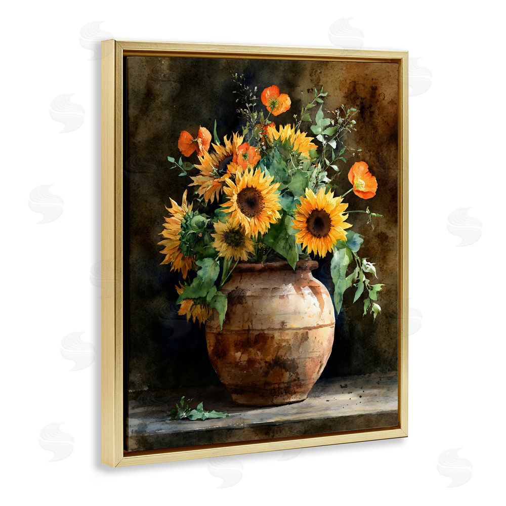 Franklyn Gregory Rustic Sunflower Display Gold Floating Framed Canvas Wall Art