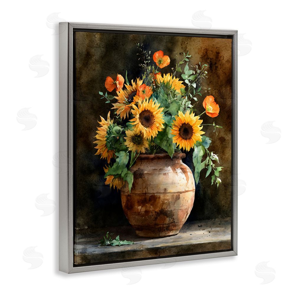 Franklyn Gregory Rustic Sunflower Display Gray Floating Framed Canvas Wall Art