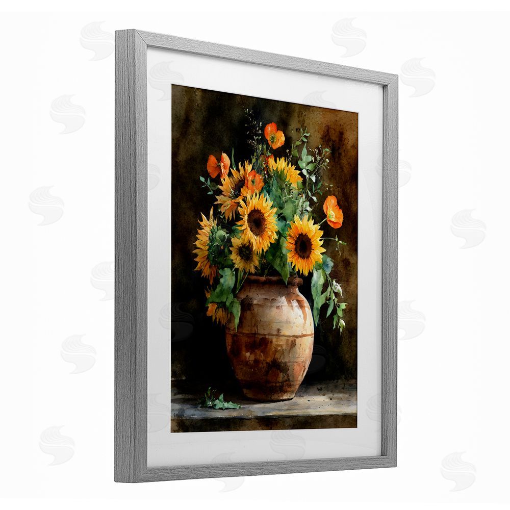 Franklyn Gregory Rustic Sunflower Display Gray Framed Print Under Glass Wall Art