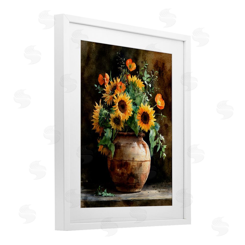 Franklyn Gregory Rustic Sunflower Display White Framed Print Under Glass Wall Art
