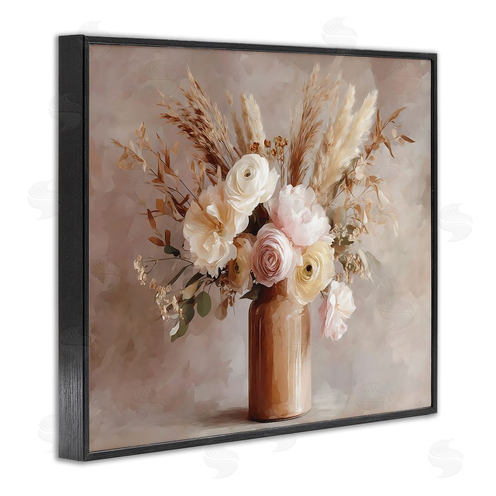 Franklyn Gregory Elegant Wheat Bouquet in Vase Black Framed Giclee Wall Art