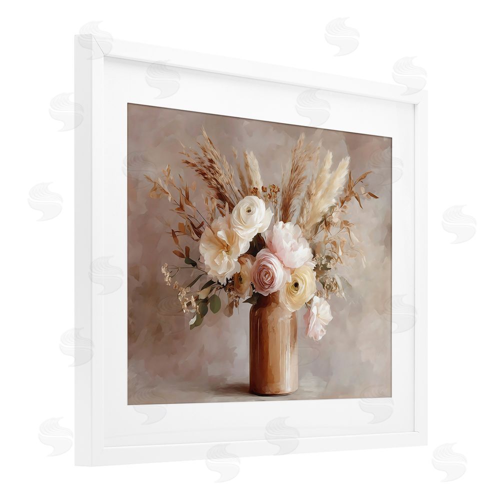 Franklyn Gregory Elegant Wheat Bouquet in Vase White Framed Print Under Glass Wall Art