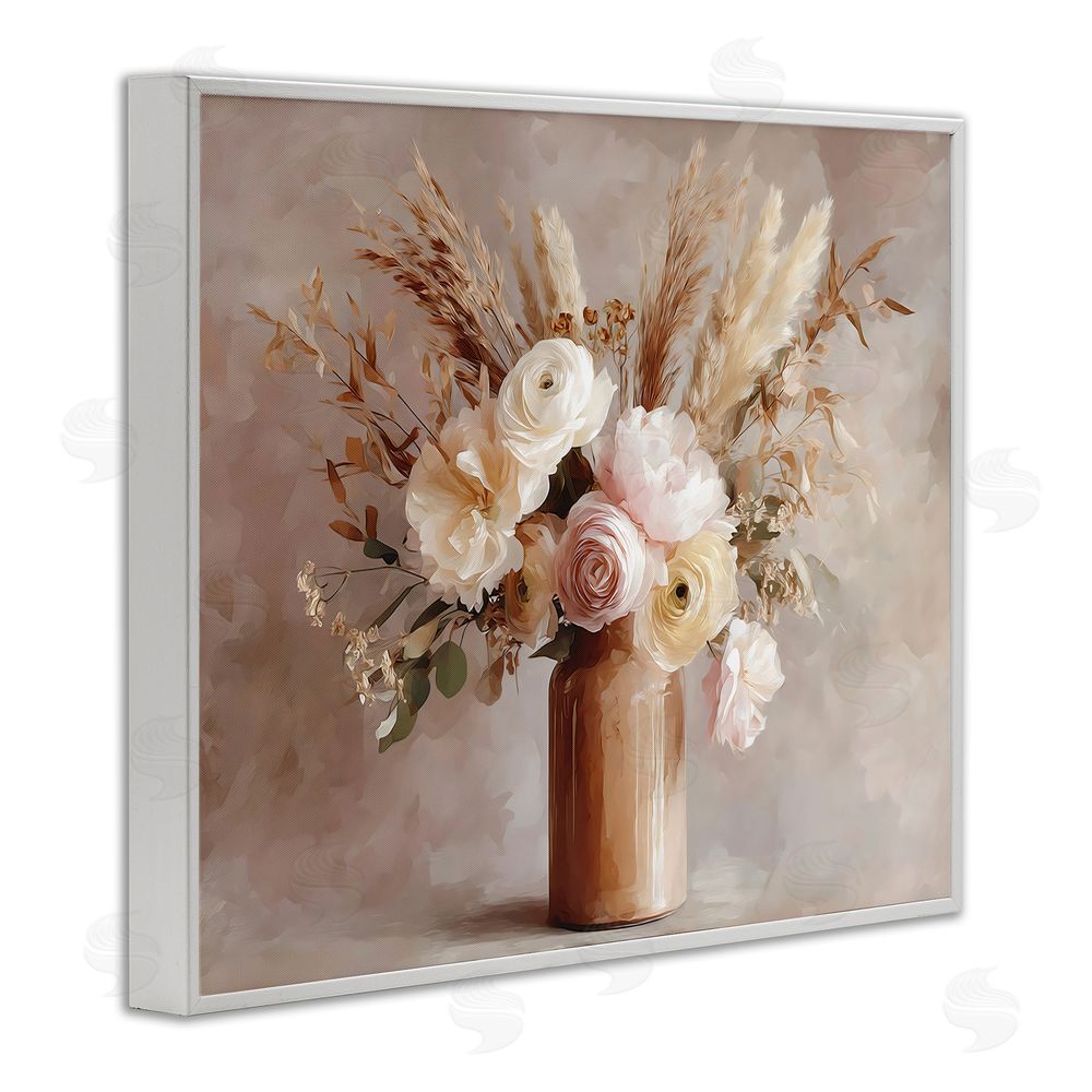 Franklyn Gregory Elegant Wheat Bouquet in Vase White Framed Giclee Wall Art