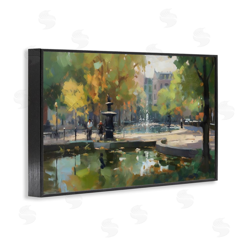 Creative Studio Autumn Reflections at Park Fountain Black Framed Giclee Wall Art Print
