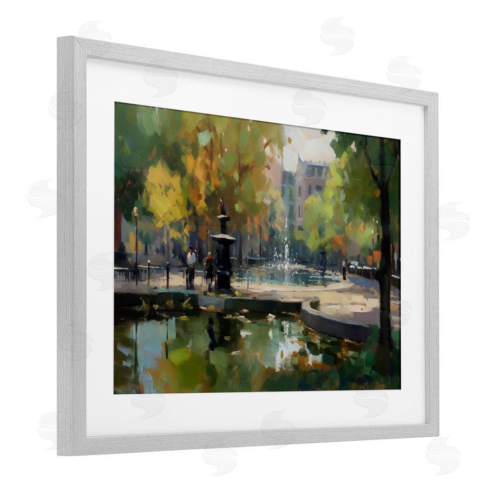 Creative Studio Autumn Reflections at Park Fountain Gray Framed Print Under Glass with Matting Wall Art