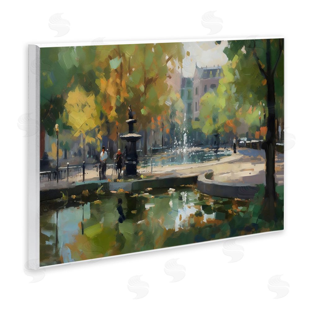 Creative Studio Autumn Reflections at Park Fountain Wall Plaque Art Print with White Foil Wrap