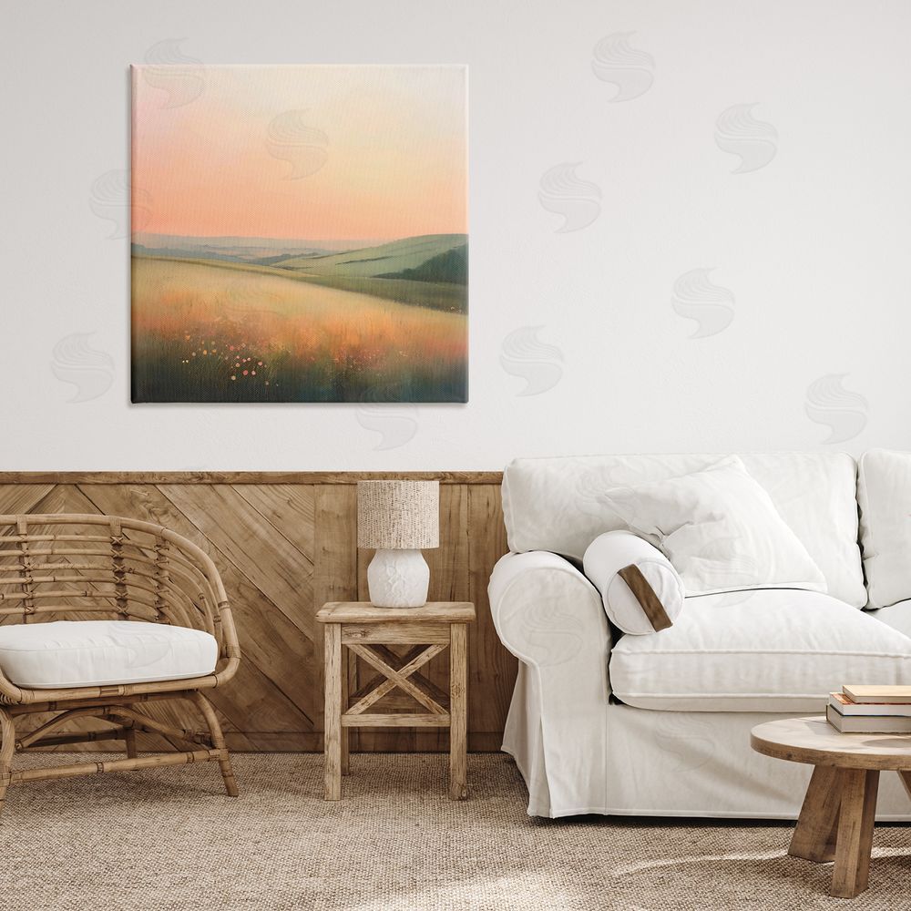 Creative Studio Sun Coming Up Over Meadow Stretched Canvas on Wall