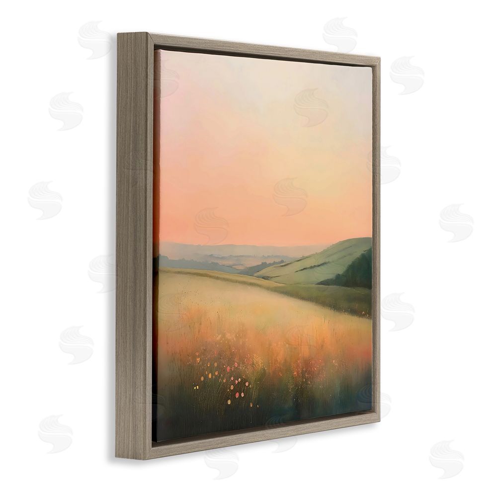 Creative Studio Sun Coming Up Over Meadow Brown Floating Framed Canvas Wall Art Print