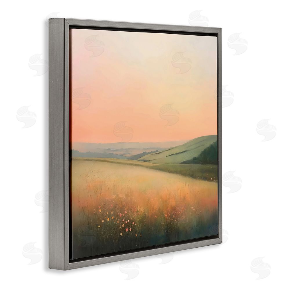 Creative Studio Sun Coming Up Over Meadow Gray Floating Framed Canvas Wall Art Print