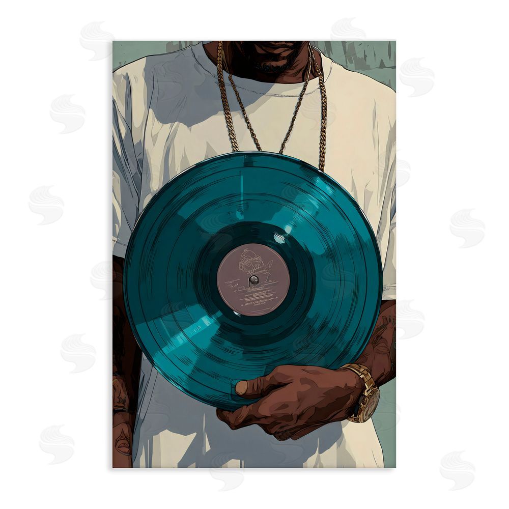 Franklyn Gregory Musician & Blue Music Record Stretched Canvas Wall Art