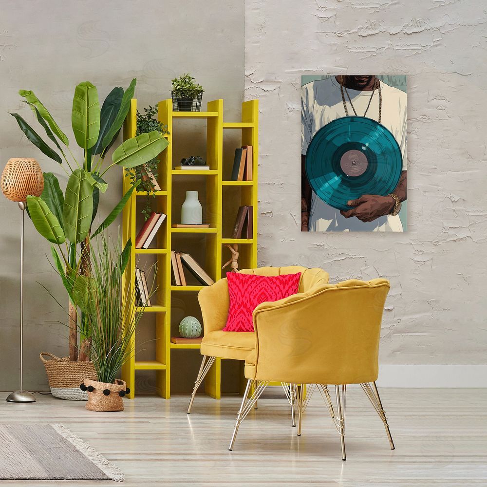 Franklyn Gregory Musician & Blue Music Record Stretched Canvas Wall Art in Room