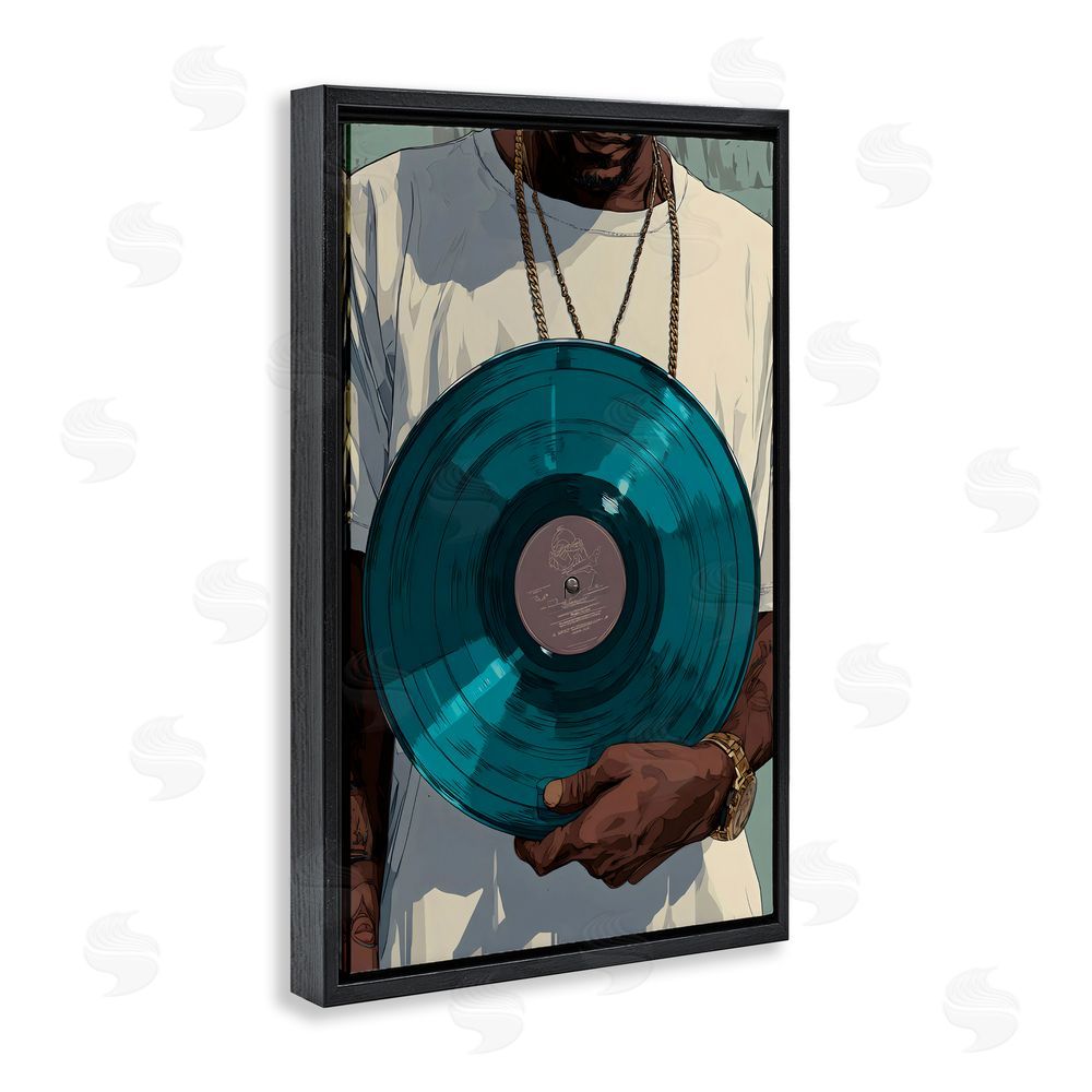 Franklyn Gregory Musician & Blue Music Record Black Floating Framed Canvas Wall Art