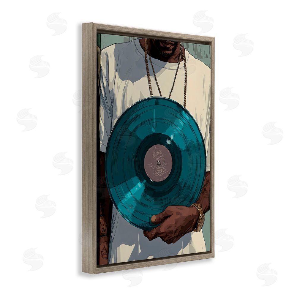 Franklyn Gregory Musician & Blue Music Record Brown Floating Framed Canvas Wall Art