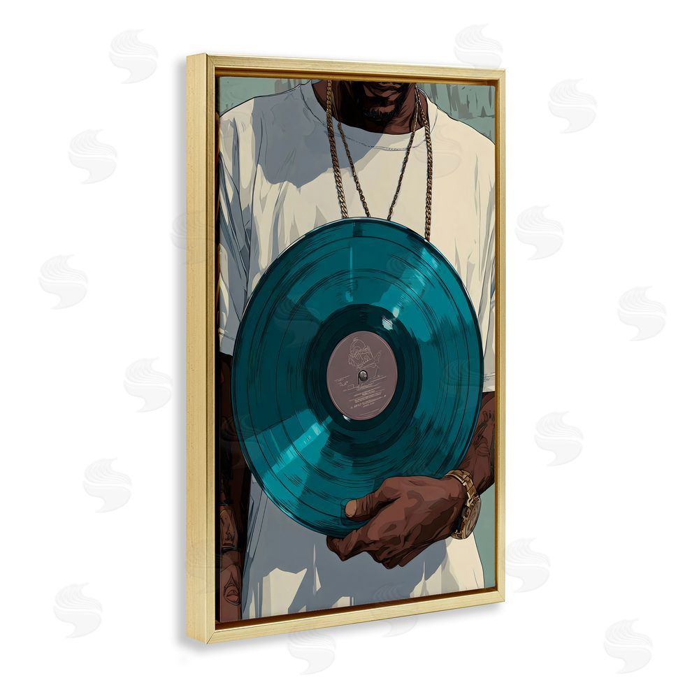 Franklyn Gregory Musician & Blue Music Record Gold Floating Framed Canvas Wall Art