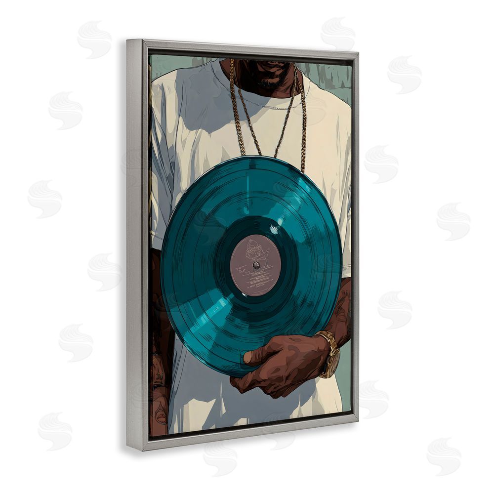 Franklyn Gregory Musician & Blue Music Record Gray Floating Framed Canvas Wall Art