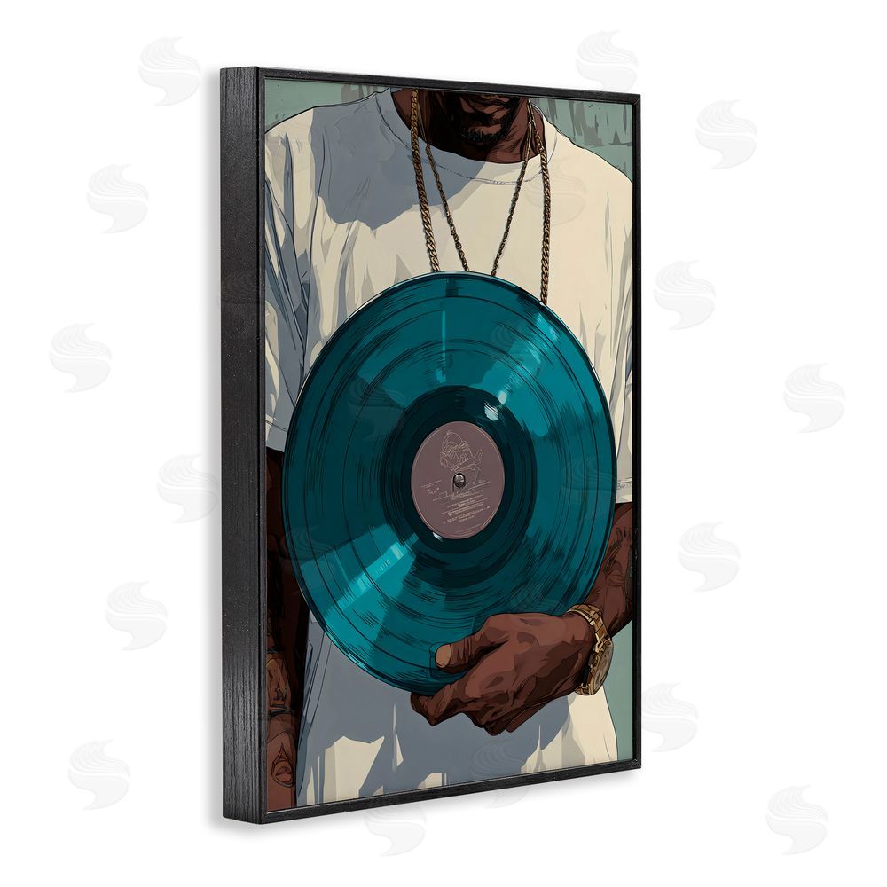 Franklyn Gregory Musician & Blue Music Record Black Framed Giclee Wall Art