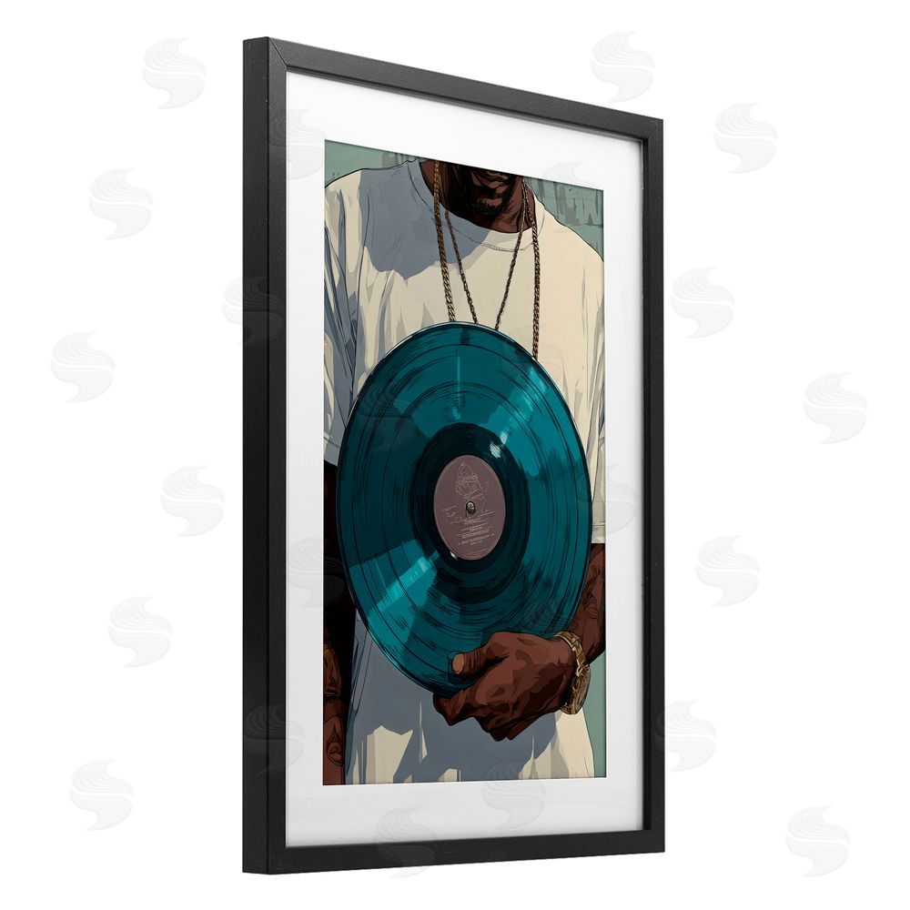 Franklyn Gregory Musician & Blue Music Record Black Framed Print Under Glass Wall Art