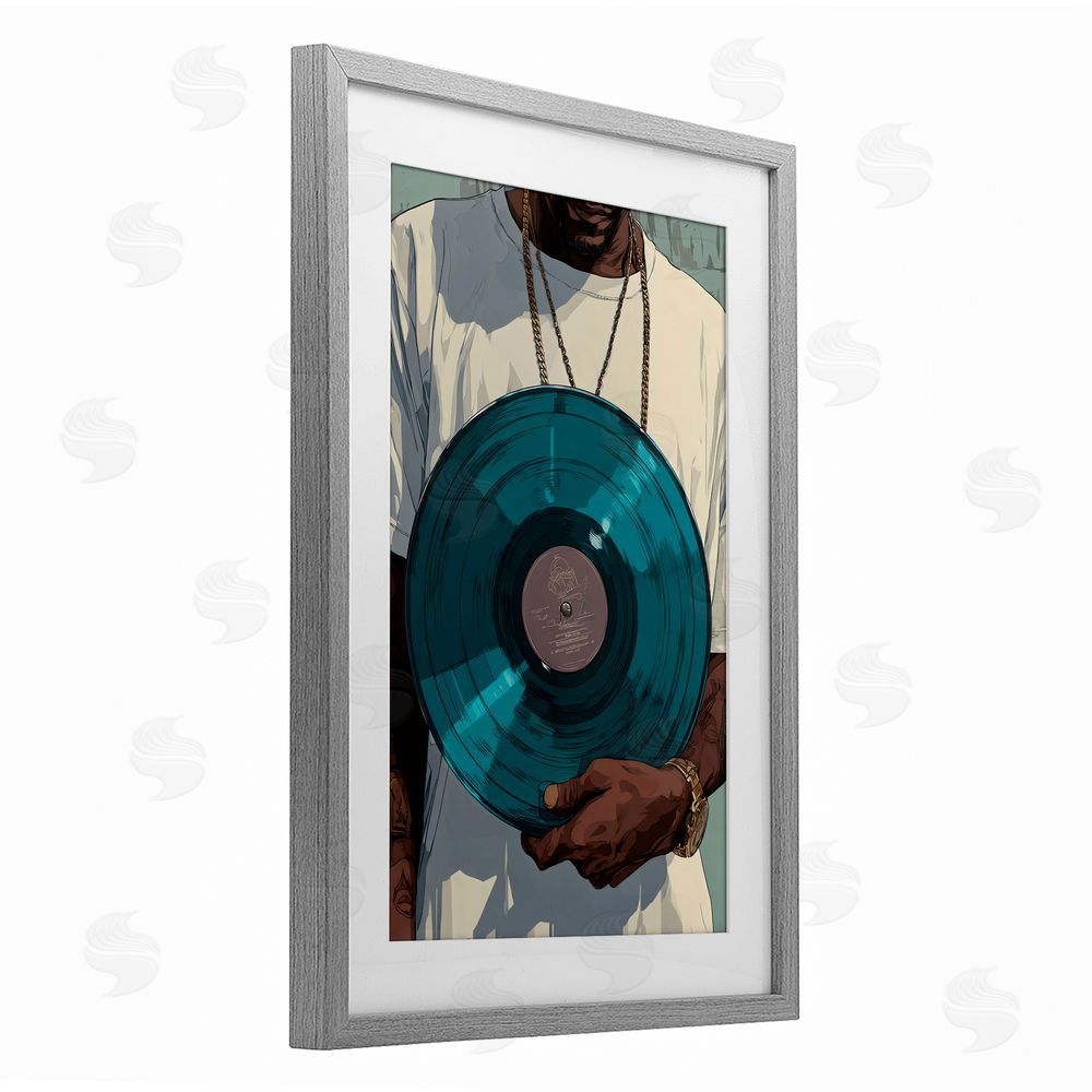 Franklyn Gregory Musician & Blue Music Record Gray Framed Print Under Glass Wall Art