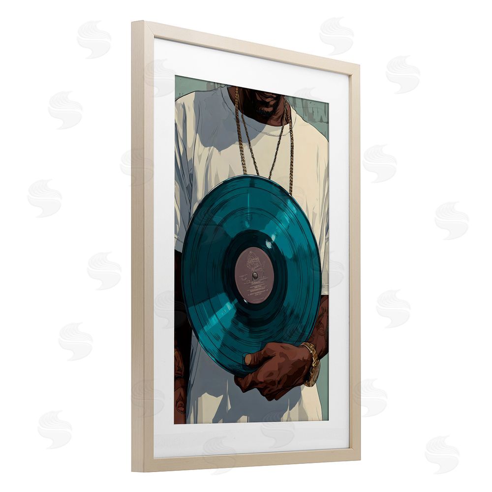 Franklyn Gregory Musician & Blue Music Record Brown Framed Print Under Glass Wall Art