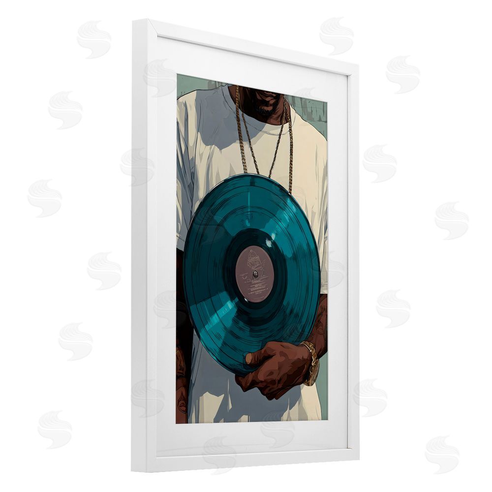 Franklyn Gregory Musician & Blue Music Record White Framed Print Under Glass Wall Art