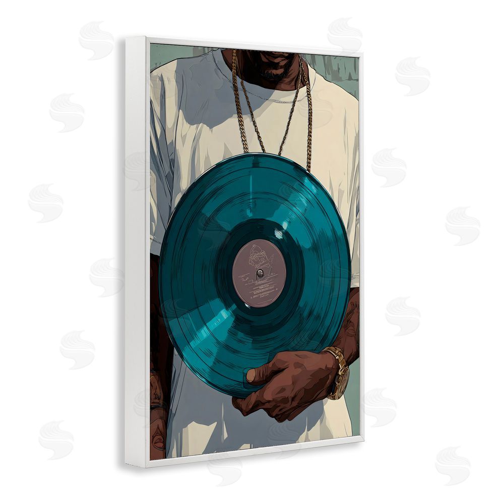 Franklyn Gregory Musician & Blue Music Record White Framed Giclee Wall Art