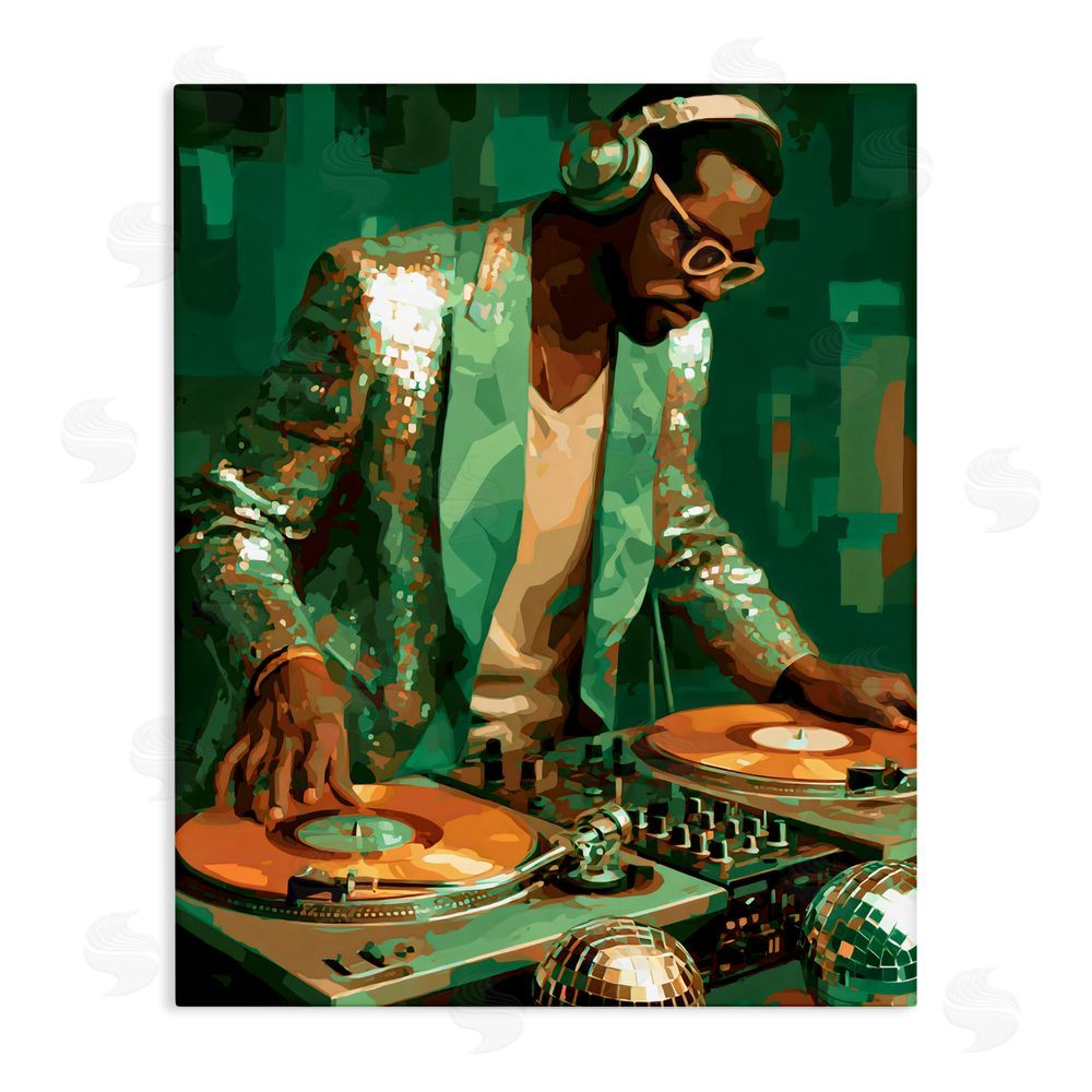 Franklyn Gregory Green Disco DJ Music Stretched Canvas Wall Art