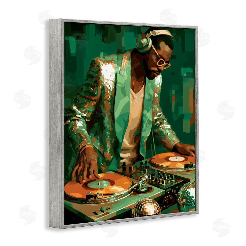 Franklyn Gregory Green Disco DJ Music Gray Framed Giclee Wall Art