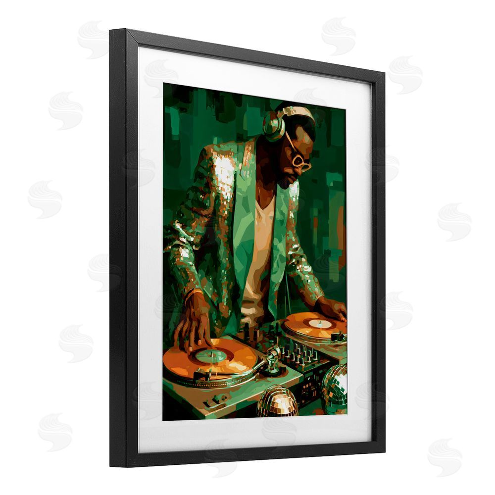 Franklyn Gregory Green Disco DJ Music Black Framed Print Under Glass Wall Art