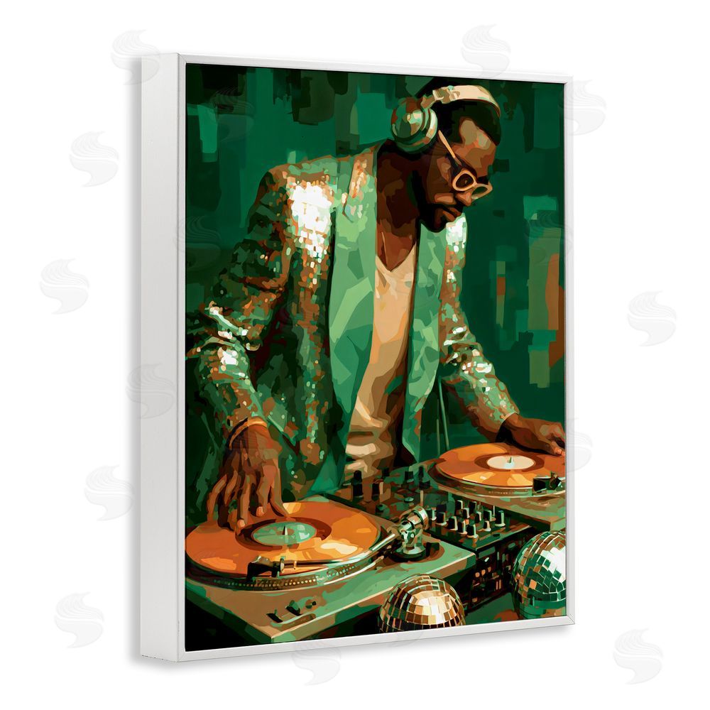 Franklyn Gregory Green Disco DJ Music White Framed Giclee Wall Art