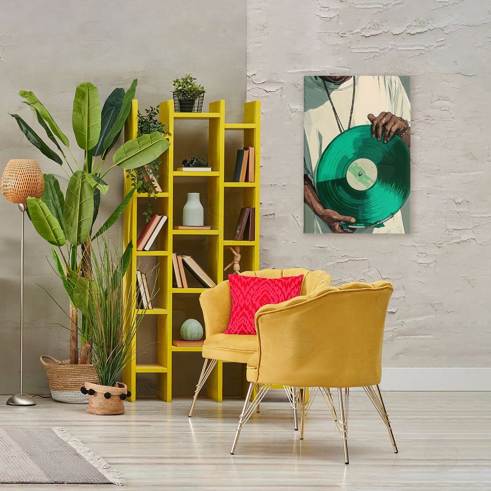 Franklyn Gregory Green Vinyl Record Portrait Stretched Canvas Wall Art in Room