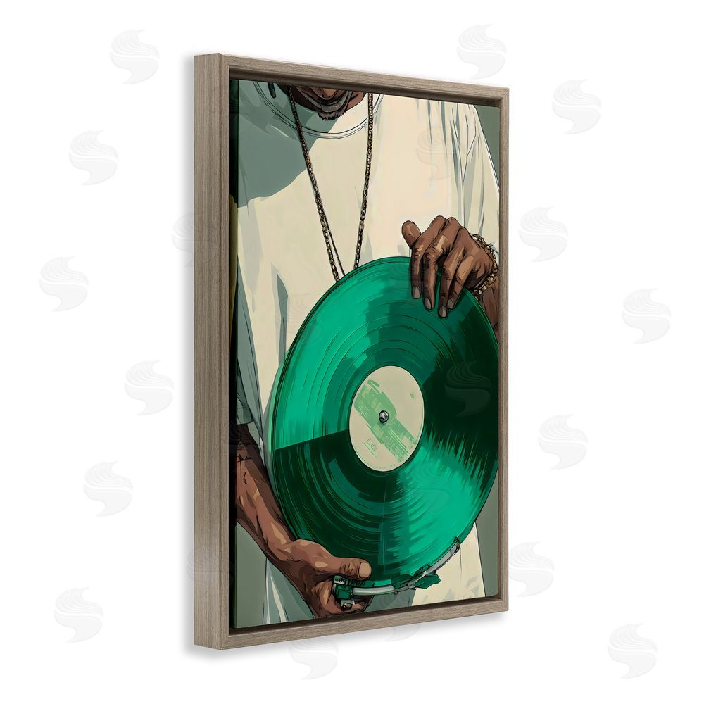 Franklyn Gregory Green Vinyl Record Portrait Brown Floating Framed Canvas Wall Art
